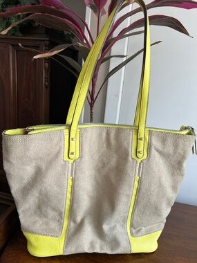Neutral Canvas Tote with Yellow Trim by